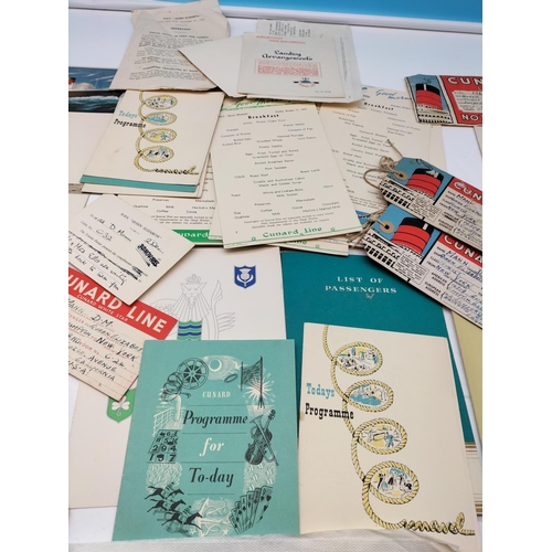 94 - Collection of Ephemera on White Star Line Queen Elizabeth, England to New York 1950s.