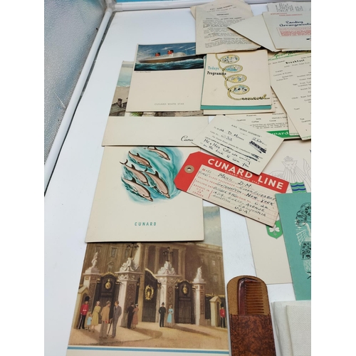 94 - Collection of Ephemera on White Star Line Queen Elizabeth, England to New York 1950s.