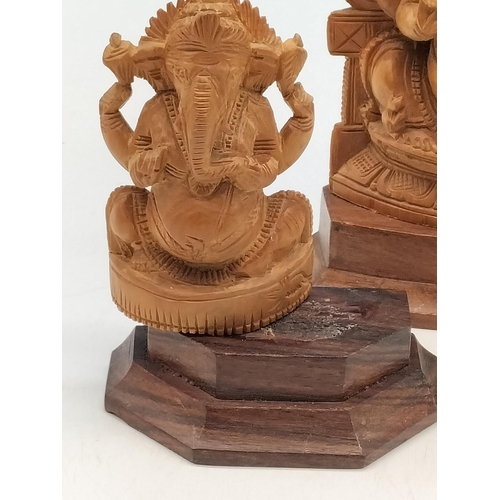 97 - Carved Wooden Indian Ganesh Figures plus Carved Wooden African Figure of a Man with Drum. Tallest 25... 