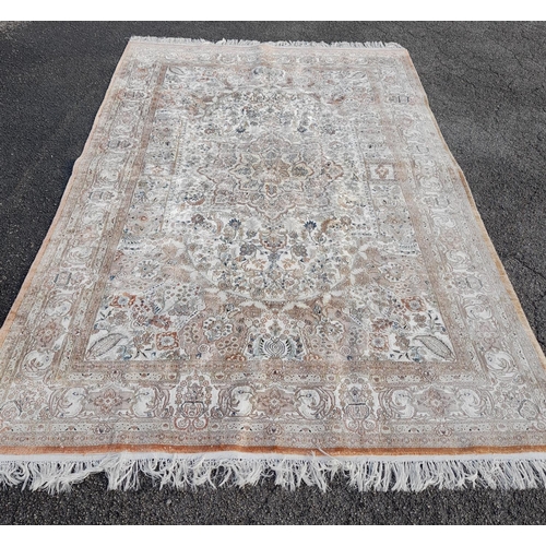 45A - Large Floral Design Silken Kashmir Rug 285 x 180cm Collection Only.