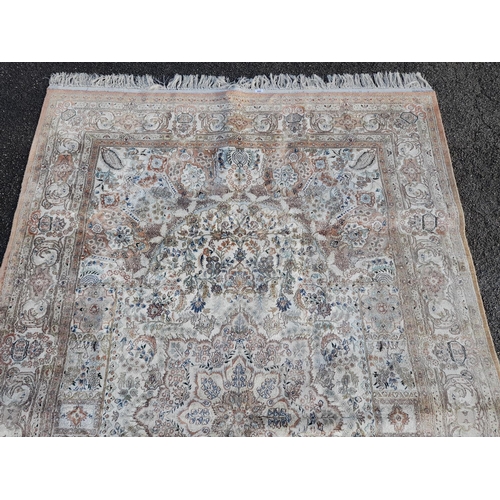 45A - Large Floral Design Silken Kashmir Rug 285 x 180cm Collection Only.