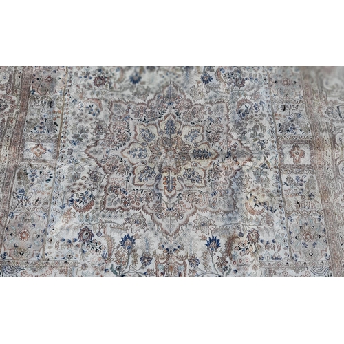 45A - Large Floral Design Silken Kashmir Rug 285 x 180cm Collection Only.