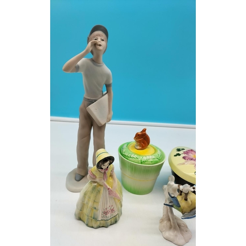 512 - LLadro Point of Sale (15cm x 10cm), Carlista 30cm figure, Goebel Blue Tit, Jam Pot, Carlton ware Tri... 