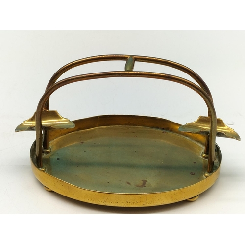 513 - Small Brass Trivet, Brass Trench Art Tray plus Brass Snuffer Scissor and Stand.