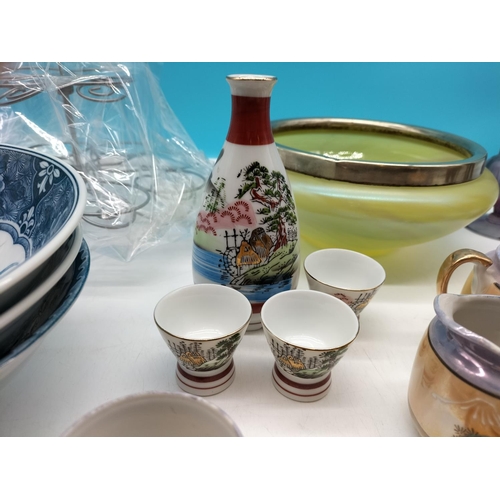 730 - Box of Mixed Items to include Vintage Lustre Ware 23cm Rimmed Bowl, Thorley Toby Jug 'Nell Gwynn (4c... 