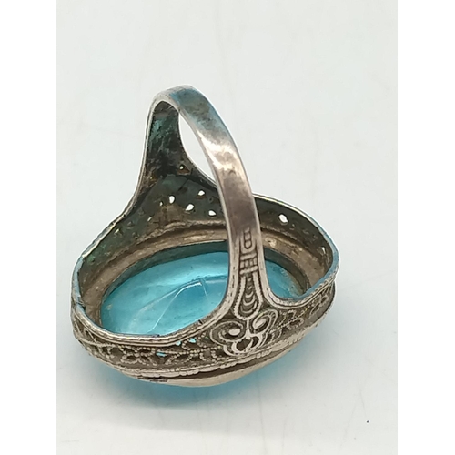 110A - Sterling Silver Large Aquamarine Stone. Size K.