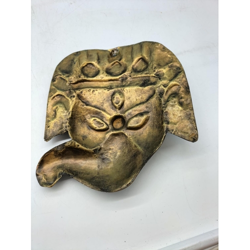 138 - Brass Hand Made and Hand Decorated (Nepal) Wall Hanging Face Mask of the Hindu God 'Lord Ganesh'. 22... 