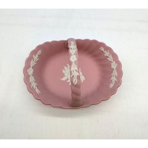 145 - Wedgwood Pink Jasper Basket. 9cm High, 15cm x 11cm.