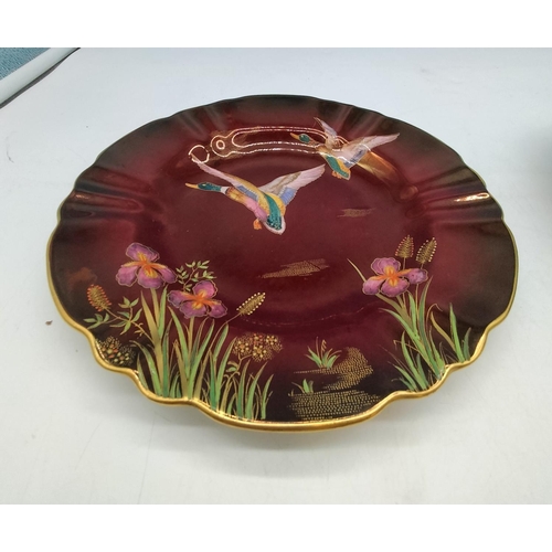 146 - Carlton Ware Rouge Royale Items (2) - Fruit Bowl 23cm (d) plus 22cm Plate with Mallards.