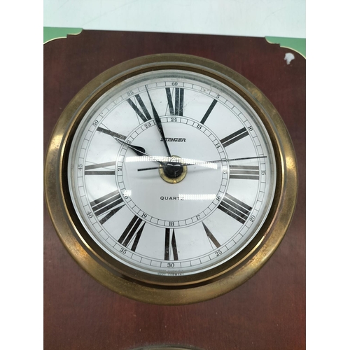 150 - Wall Mount Clock and Barometer on Wooden Plinth. 37cm x 20.5cm x 8cm.