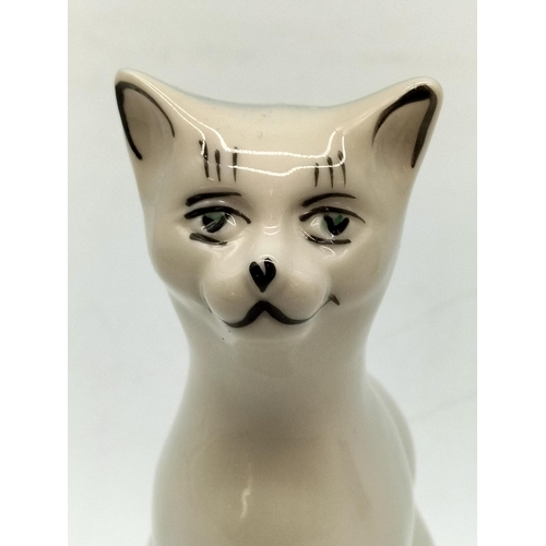 153 - Vintage Belleek (Ireland) 13cm Figure of a White Cat with Green Eyes.