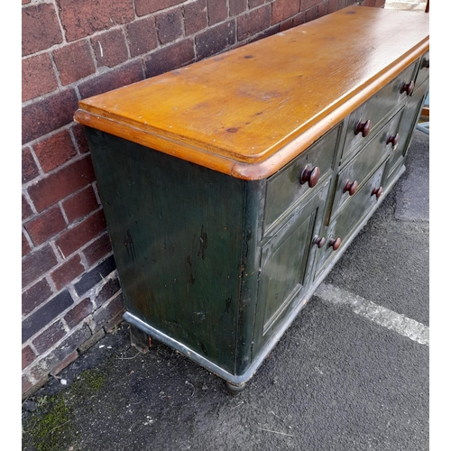 155A - Oak Drawer and Cupboard Side Unit. 86cm High, 174cm x 50cm. Collection Only.