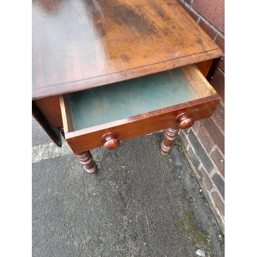 160A - Pembroke Oak Drop Leaf Table with One Drawer and Turned Legs. Missing Castors.  69cm High, 100cm x 1... 