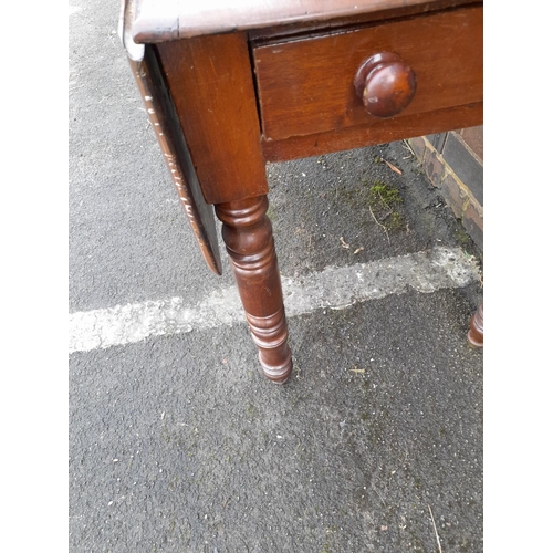 160A - Pembroke Oak Drop Leaf Table with One Drawer and Turned Legs. Missing Castors.  69cm High, 100cm x 1... 