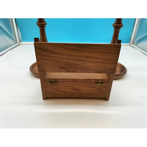 169 - Wooden 26cm Candlesticks (2) plus Musical Trinket Box in the Shape of a Church Pew. 18.5cm x 17cm x ... 