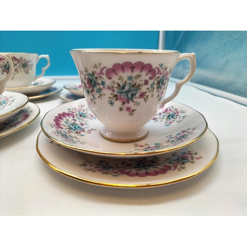 179 - Gainsborough Bone China Trios (6) in the Queen Anne Pink and Blue Floral Pattern.