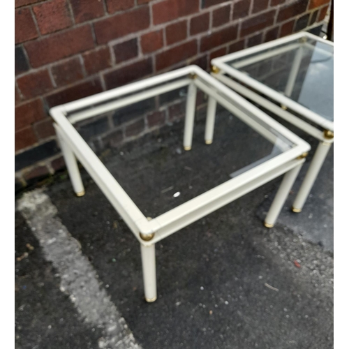 180A - 2 x Glass Topped Square Tables with Metal Frames. 41cm high, 60cm x 60cm. Collection Only.