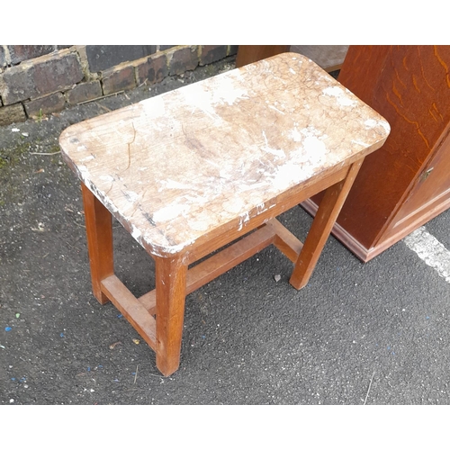 185A - Wooden Stool plus a One Shelf Cabinet (61cm high, 49cm x 29cm). Collection Only.