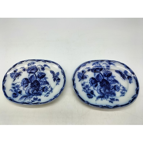 203 - Wedgwood Water Nymph Flow Blue Dishes (2). 21cm x 16cm 1 A/F.