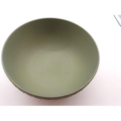 243 - Wedgwood Green Jasper Bowl. 10cm High, 20cm Diameter.