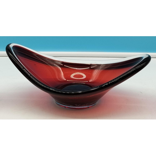 260 - Whitefriars Pink Bowl, Ruby and Clear Glass Bowl plus a Basket. Largest 10cm High, 24cm x 16cm.