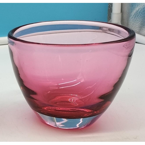 260 - Whitefriars Pink Bowl, Ruby and Clear Glass Bowl plus a Basket. Largest 10cm High, 24cm x 16cm.