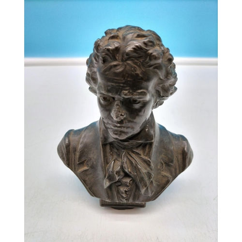 294 - Bronze Metal Bust of Beethoven. 11cm Tall. Possibly Walking Stick Top.