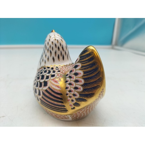 328 - Royal Crown Derby 'Hen' Paperweight with Silver Stopper. 8cm Tall x 10cm.