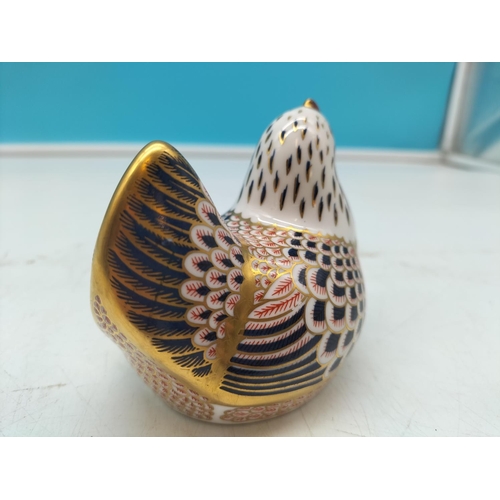 328 - Royal Crown Derby 'Hen' Paperweight with Silver Stopper. 8cm Tall x 10cm.