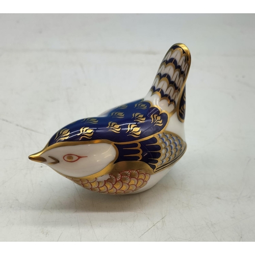 329 - Royal Crown Derby 'Jenny Wren' Paperweight with Silver Stopper. 7cm Tall x 9cm.