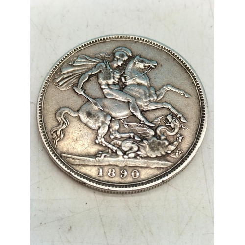 34 - Silver 1890 Queen Victoria Crown