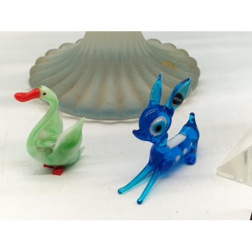 341 - Collection of Glass to include Vase, Basket, Candlesticks plus Murano Glass Animal Figures. Basket 2... 