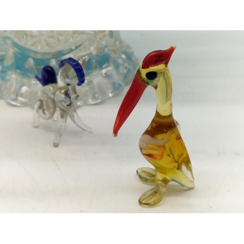 341 - Collection of Glass to include Vase, Basket, Candlesticks plus Murano Glass Animal Figures. Basket 2... 