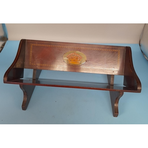 351 - Edwardian Mahogany Inlaid Book Trough 33cm x 18cm x 12cm. Restoration to Leg.