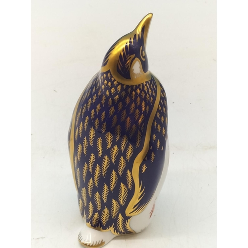 40 - Royal Crown Derby Penguin Paperweight. Gold Stopper 14cm (h)