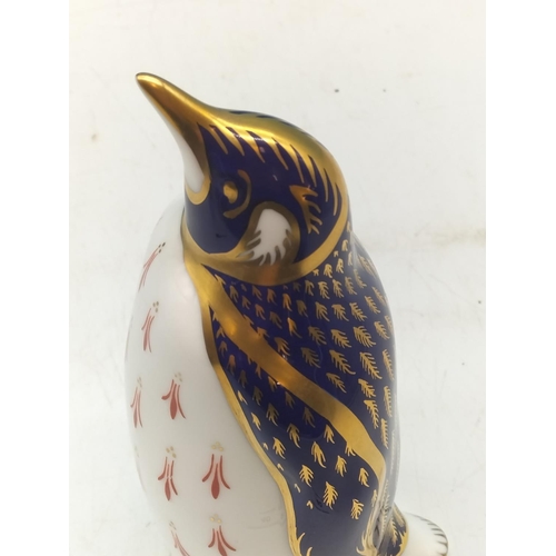 40 - Royal Crown Derby Penguin Paperweight. Gold Stopper 14cm (h)