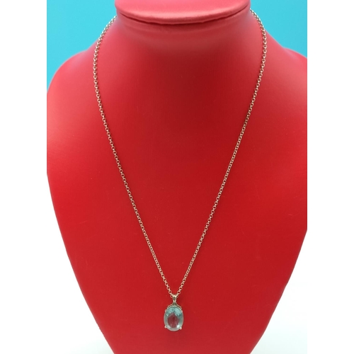 415 - 925 Silver Necklace with Blue Stone Pendant.