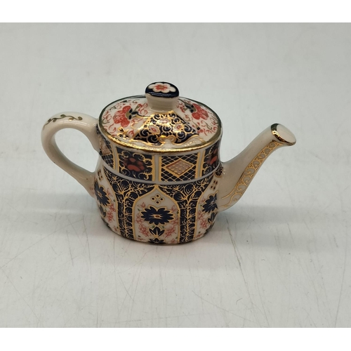 427 - Boxed Royal Crown Derby Imari Miniature Dolls House 4cm Teapot. 1128 Pattern.