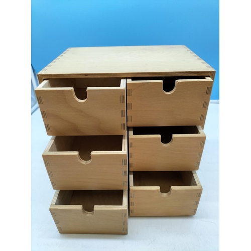 440 - Desktop 6 Drawer Wooden Storage Unit. 28.5cm High, 20.5cm x 28.5cm.