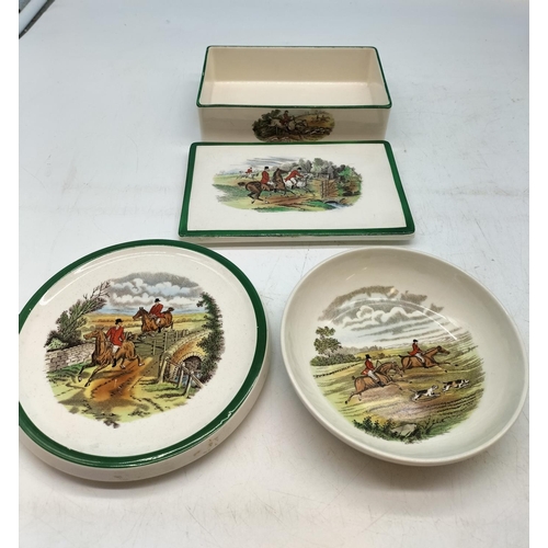 45 - 8 Pieces of Copeland Spode 'Hunt' Pattern to include 26cm Dinner Plates (3), Lidded Box, Teapot Stan... 