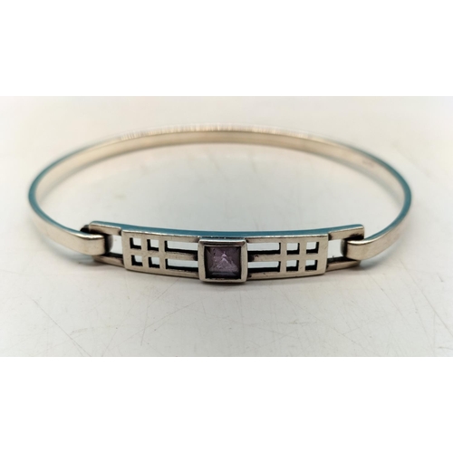 47 - 925 Silver Mactintosh Style Bangle with Amethyst.