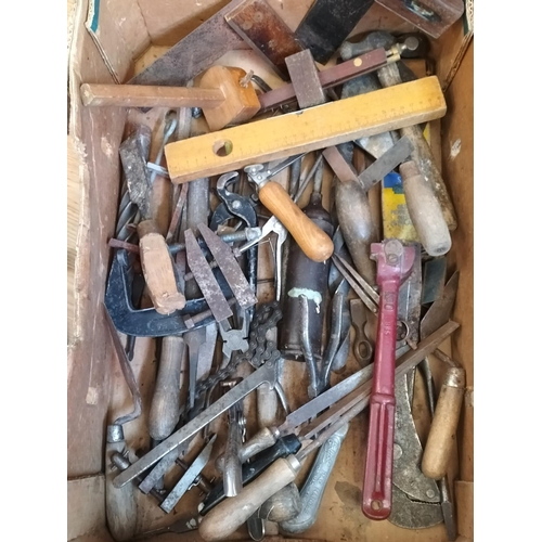 487 - Box of Vintage Tools to include Slate Hammer, Axe, Chisels, etc. Collection Only.