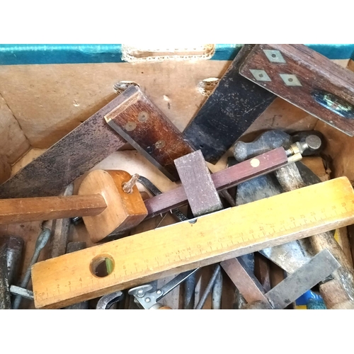 487 - Box of Vintage Tools to include Slate Hammer, Axe, Chisels, etc. Collection Only.