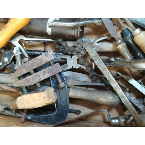 487 - Box of Vintage Tools to include Slate Hammer, Axe, Chisels, etc. Collection Only.