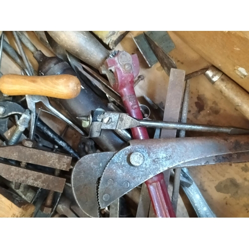 487 - Box of Vintage Tools to include Slate Hammer, Axe, Chisels, etc. Collection Only.