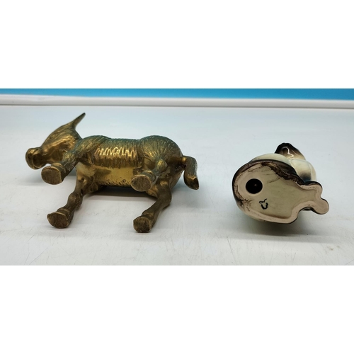 510 - Brass Donkey Figure (15cm x 15cm) plus Figure of a Siamese Cat.