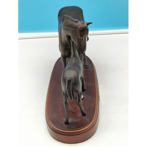 54 - Royal Doulton 'Black Beauty and Foal' on Plinth. 30cm x 22cm. A/F to Ear.