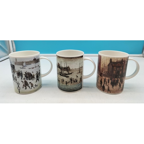 590 - Bone China 'L.S.Lowry' Museum Collection Mugs (3) to include 'Ferry Boats', 'The Beach' and 'Coming ... 