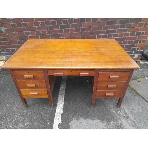 591 - Oak Banker's Desk with 6 Drawers. 77cm High, 153cm x 53cm. Collection Only.