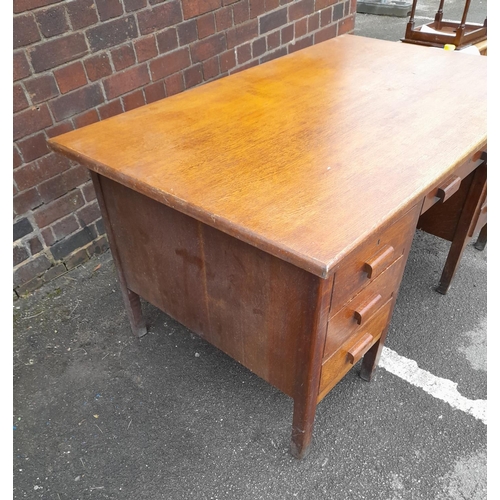 591 - Oak Banker's Desk with 6 Drawers. 77cm High, 153cm x 53cm. Collection Only.